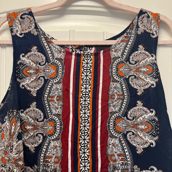 Cynthia Rowley Women's Sleeveless Paisley Button Back Blouse Size L Blue Red - Picture 2 of 5